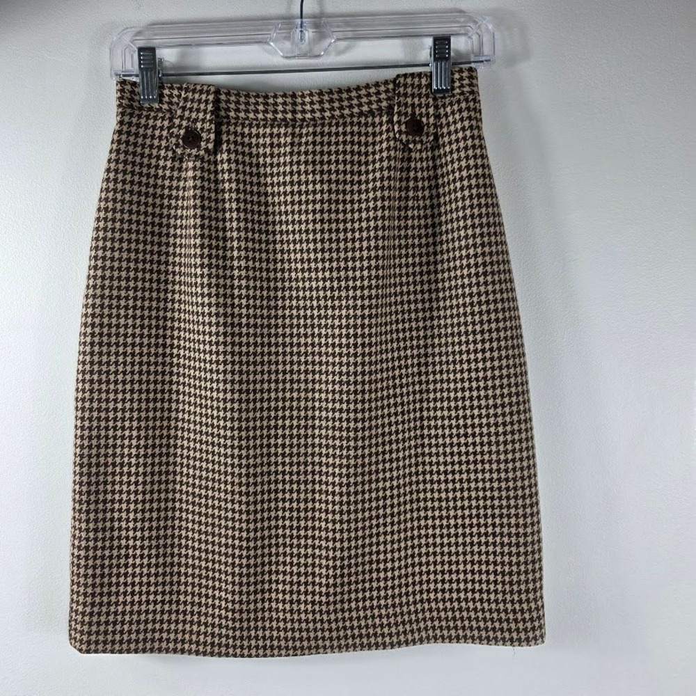 Banana Republic Houndstooth Wool Blend Midi Skirt Button Detail Made in Italy